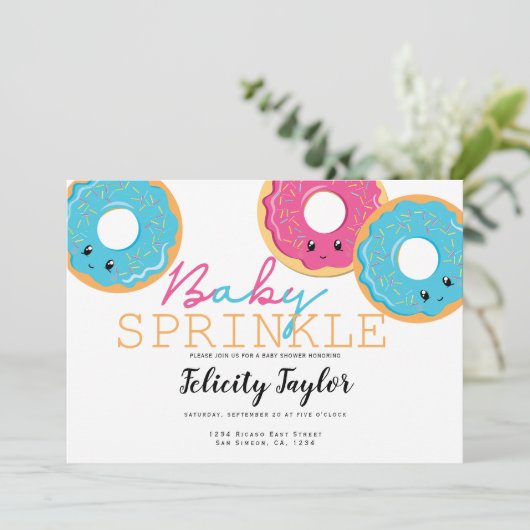 Donut Sprinkle Baby shower Triplets Aankondiging (Staand voorkant)