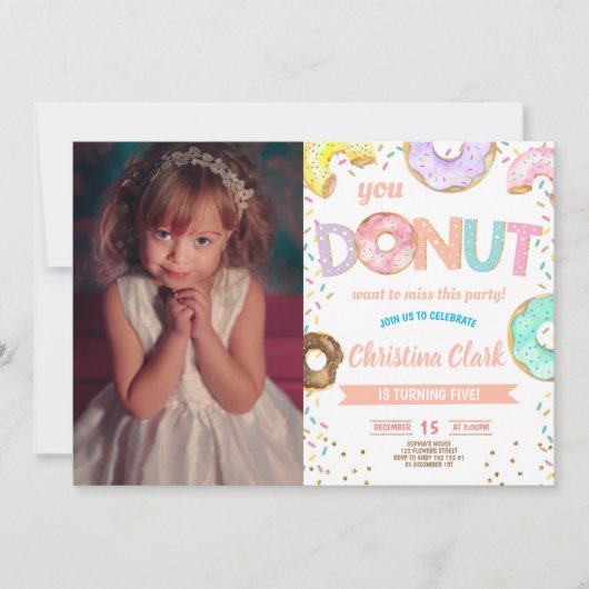 Donut Sprinkle Girl Birthday met foto Kaart (Voorkant)