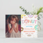 Donut Sprinkle Girl Birthday met foto Kaart (Staand voorkant)