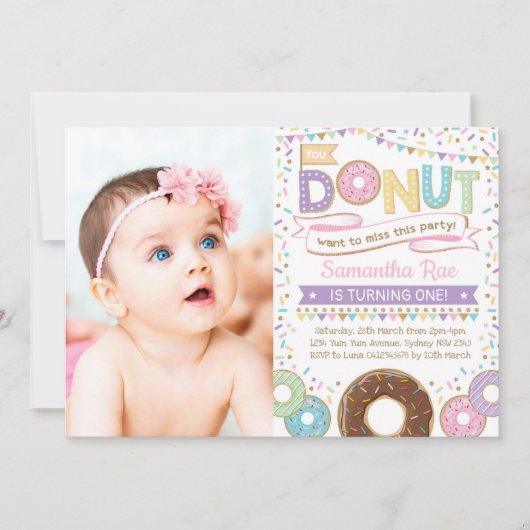 Donut Sprinkles Birthday Doughnut Party Invite Kaart (Voorkant)