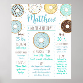 Donut Sprinkles Blauw Eerste Verjaardag Milestone Poster
