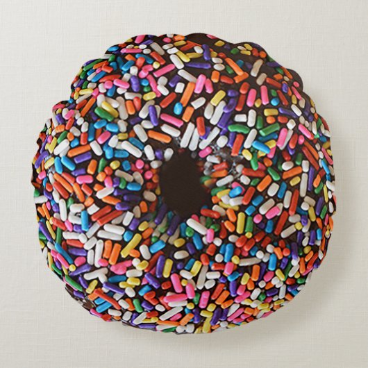 Donut Sprinkles Chocolate Icing Pillow Rond Kussen (Voorkant)