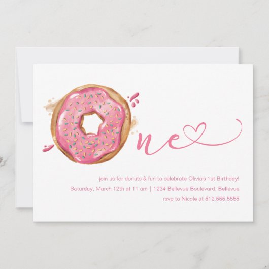 Donut Sprinkles Pink Girls 1ste verjaardag Kaart (Voorkant)