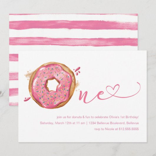 Donut Sprinkles Pink Girls 1ste verjaardag Kaart (Voorkant / Achterkant)