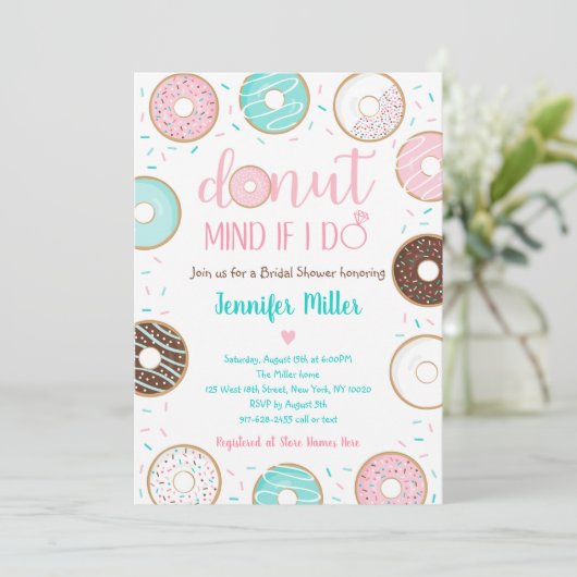 Donut Sprinkles Roze Blauw Vrijgezellenfeest Brunc Kaart (Staand voorkant)