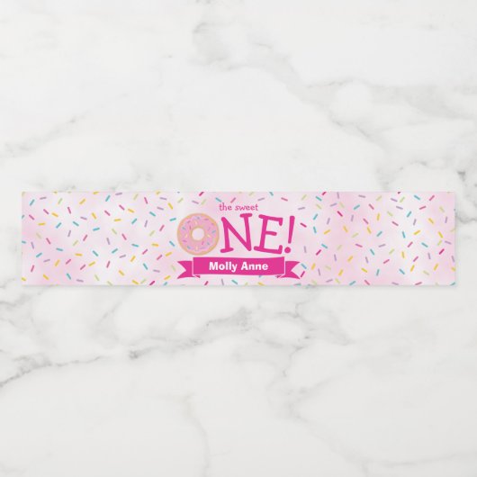 Donut Sprinkles Roze Waterverf meisje 1 verjaardag Waterfles Etiket (Enkel label)