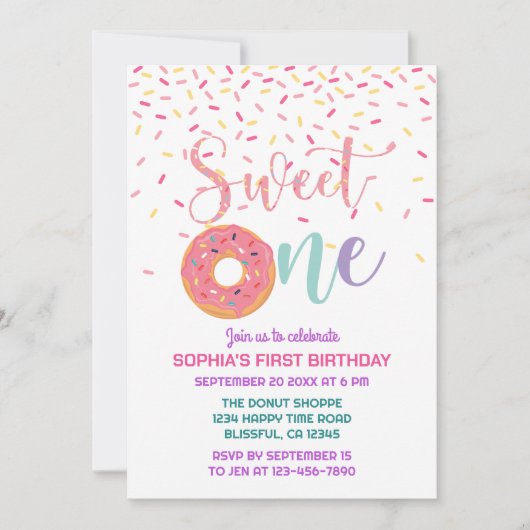 Donut & Sprinkles Sweet One 1e verjaardag Kaart (Voorkant)