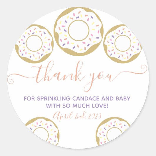 Donut Sprinsed met Love Baby Sprinkle Dank je Ronde Sticker (Voorkant)
