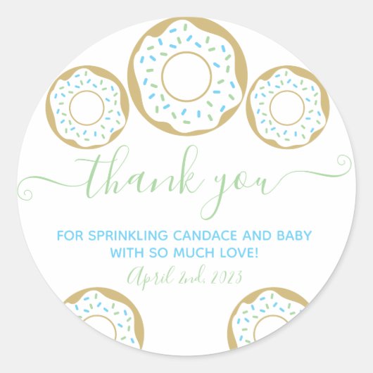 Donut Sprinsed met Love Baby Sprinkle Dank je Ronde Sticker (Voorkant)
