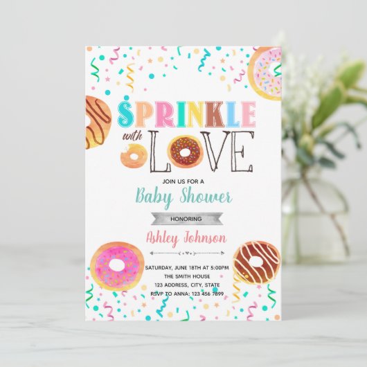 Donut strooi met liefde uitnodiging (Staand voorkant)
