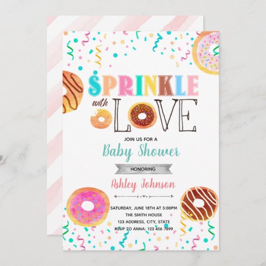 Donut strooi met liefde uitnodiging (Voorkant / Achterkant)