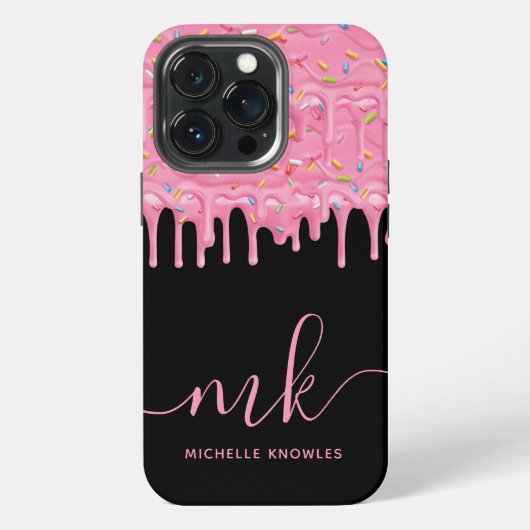 Donut Strooisel Drip Aangepaste Monogram en Naam iPhone Hoesje (Achterkant)