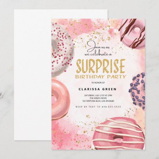 Donut SURPRISE party Invitation Kaart (Voorkant / Achterkant)