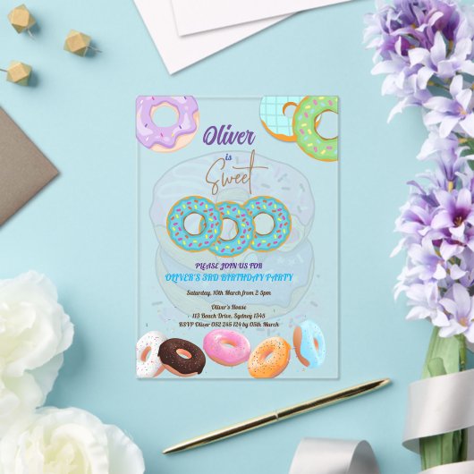 Donut Sweet 3 jarige jongen Acryl Uitnodigingen (Insitu (Huwelijk))