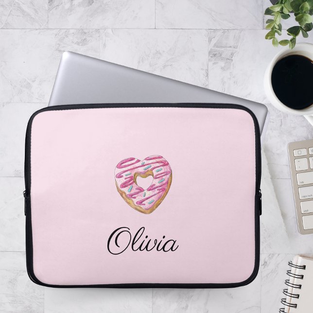 Donut Sweet Girl Sprinkles Gepersonaliseerde naam Laptop Sleeve (Creator heeft geüpload)