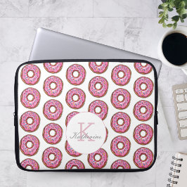 Donut Sweet Girl Sprinkles Patroon Aangepaste naam Laptop Sleeve