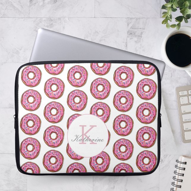 Donut Sweet Girl Sprinkles Patroon Aangepaste naam Laptop Sleeve (Creator heeft geüpload)