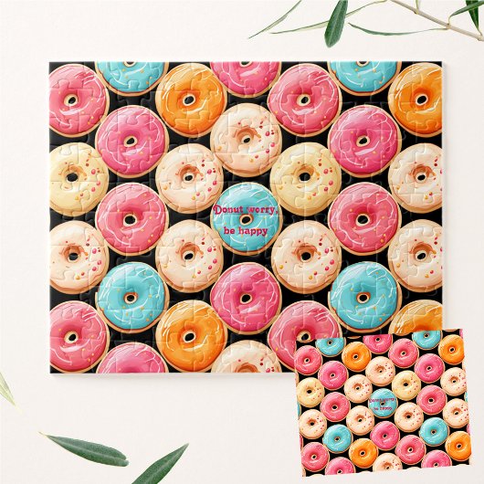 Donut Sweet Kleurrijke Roze Zwarte Naam Tekst Legpuzzel