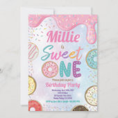 Donut Sweet One 1e verjaardag Pink Pastel Inv Kaart (Voorkant)