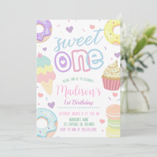 Donut Sweet One 1e verjaardag uitnodiging (Staand voorkant)