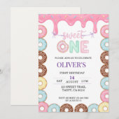 Donut Sweet One 1e verjaardagsfeest uitnodiging (Voorkant / Achterkant)