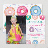 Donut Sweet One 1st Birthday Party Kaart (Voorkant / Achterkant)