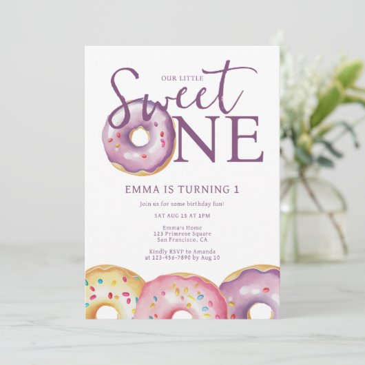 Donut Sweet One 1st Birthday Party Kaart (Staand voorkant)