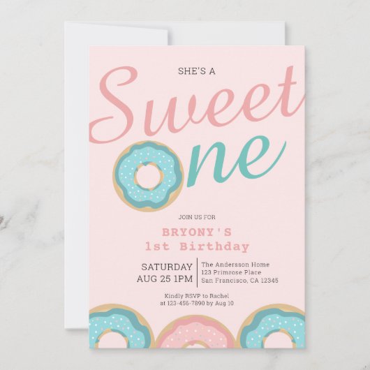 Donut Sweet One 1st Birthday Party Kaart (Voorkant)