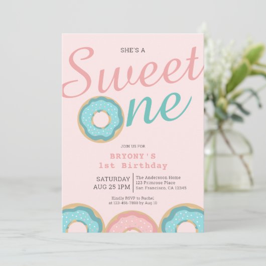 Donut Sweet One 1st Birthday Party Kaart (Staand voorkant)