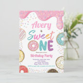 Donut Sweet One 1st Birthday Party Pink Pastel Kaart (Staand voorkant)