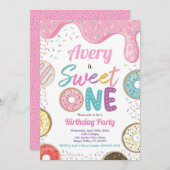 Donut Sweet One 1st Birthday Party Pink Pastel Kaart (Voorkant / Achterkant)