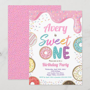 Donut Sweet One 1st Birthday Party Pink Pastel Kaart