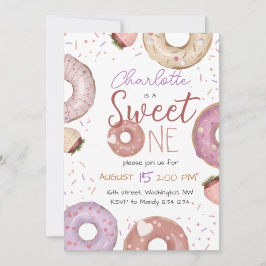 Donut Sweet One Birthday Invitation Kaart (Voorkant)