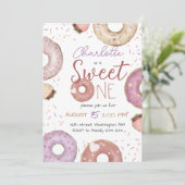 Donut Sweet One Birthday Invitation Kaart (Staand voorkant)