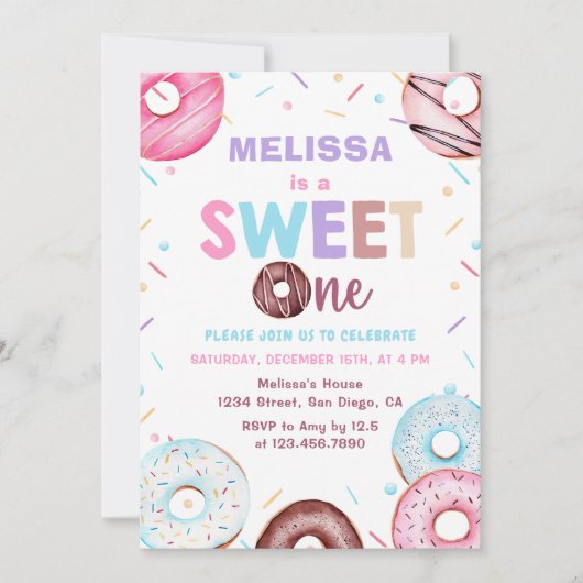 Donut Sweet One Birthday Party Donut 1st Birthday Kaart (Voorkant)