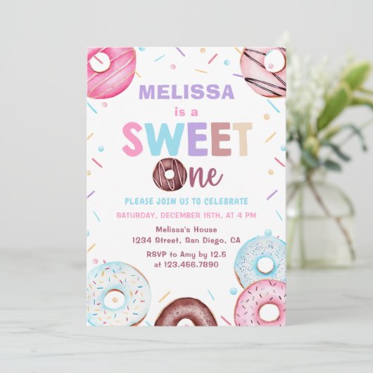 Donut Sweet One Birthday Party Donut 1st Birthday Kaart (Staand voorkant)