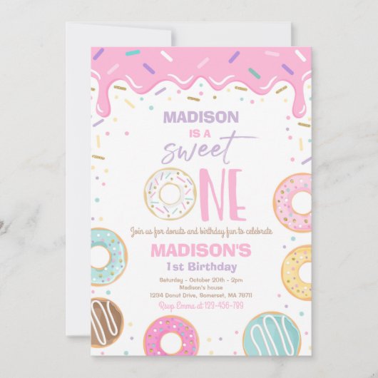 Donut Sweet One Birthday Party Donut 1st Birthday Kaart (Voorkant)