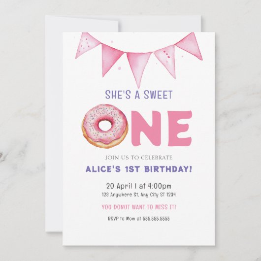 Donut Sweet One Birthday Party Donut 1st Birthday Kaart (Voorkant)