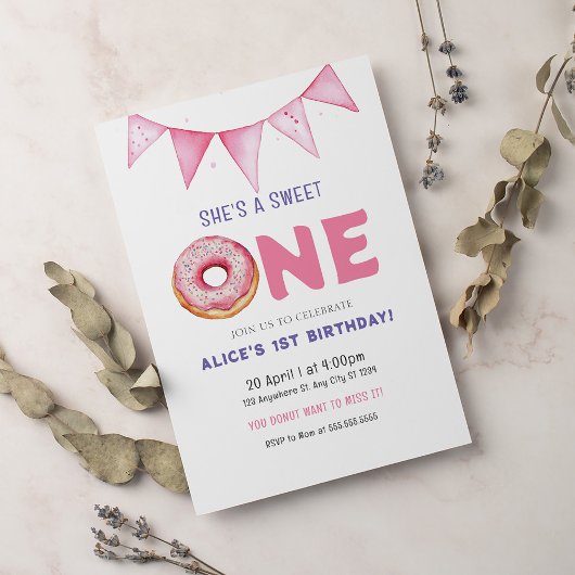 Donut Sweet One Birthday Party Donut 1st Birthday Kaart