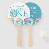 Donut Sweet One Blue 1st Birthday Party Handwaaier (Voorkant en achterkant)