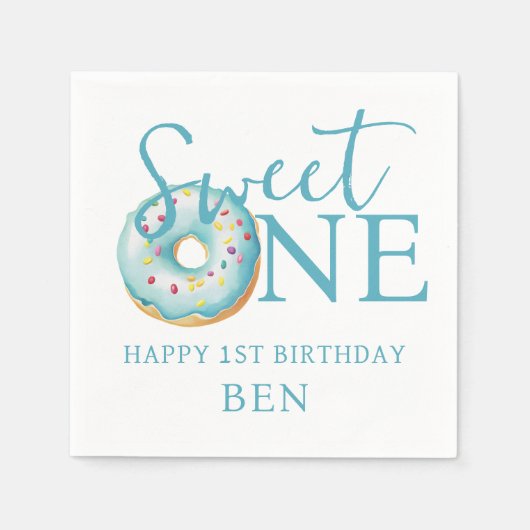 Donut Sweet One Blue 1st Birthday Party Servet (Voorkant)