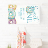 Donut Sweet One Blue 1st Birthday Party Spandoek (Insitu)