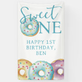 Donut Sweet One Blue 1st Birthday Party Spandoek (Verticaal)