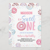 Donut Sweet One Pastel Roze Meisje Eerste Verjaard Kaart (Voorkant / Achterkant)