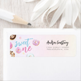 Donut Sweet One Pink and Blue Girl First Birthday Etiket