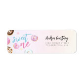 Donut Sweet One Pink and Blue Girl First Birthday Etiket (Voorkant)