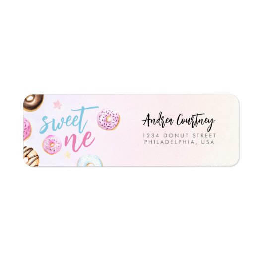 Donut Sweet One Pink and Blue Girl First Birthday Etiket (Voorkant)