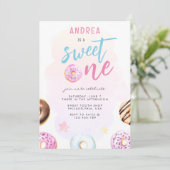 Donut Sweet One Pink and Blue Girl First Birthday Kaart (Staand voorkant)