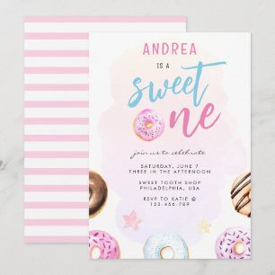 Donut Sweet One Pink and Blue Girl First Birthday Kaart