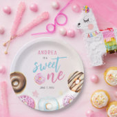 Donut Sweet One Pink and Blue Girls First Birthday Papieren Bordje (Feest)